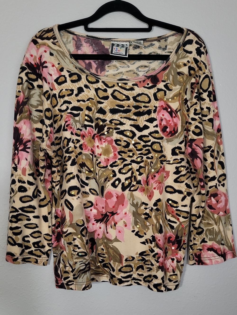 Vintage Take Two Wearable Art Top Size XL Animal Floral Sequin Cotton Grunge